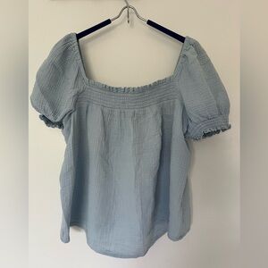 Light Blue Puff Sleeve J Crew Cotton Gauze Peasant Top